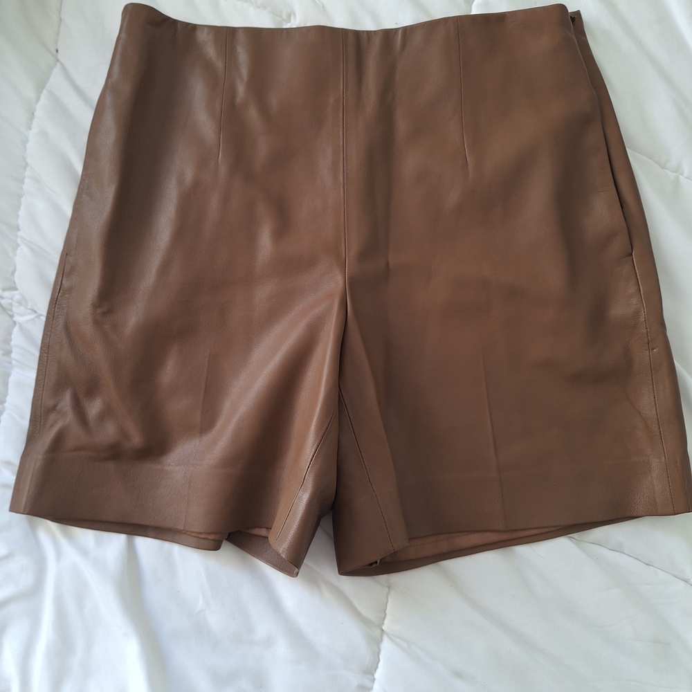 Vince Tan High-Waist Leather Shorts